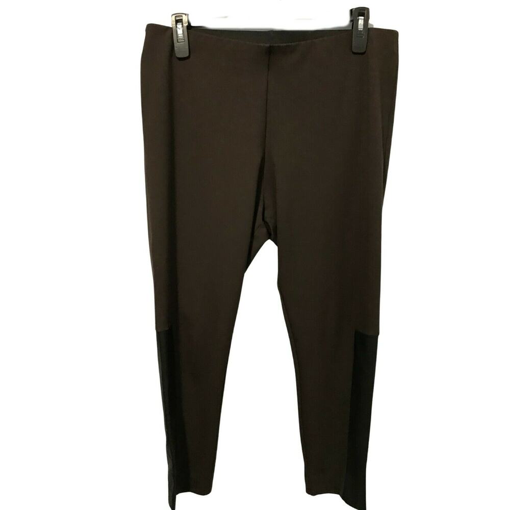 Soft Surroundings Size PXL Brown Equestrian Ponte Leggings Black Patch